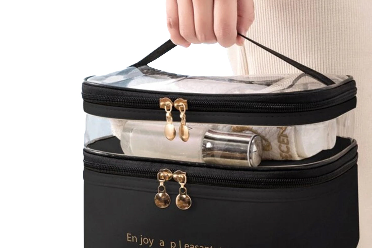 Double Layer Portable Makeup Bag Organizer for Travel-Black