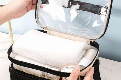 Double Layer Portable Makeup Bag Organizer for Travel-Black