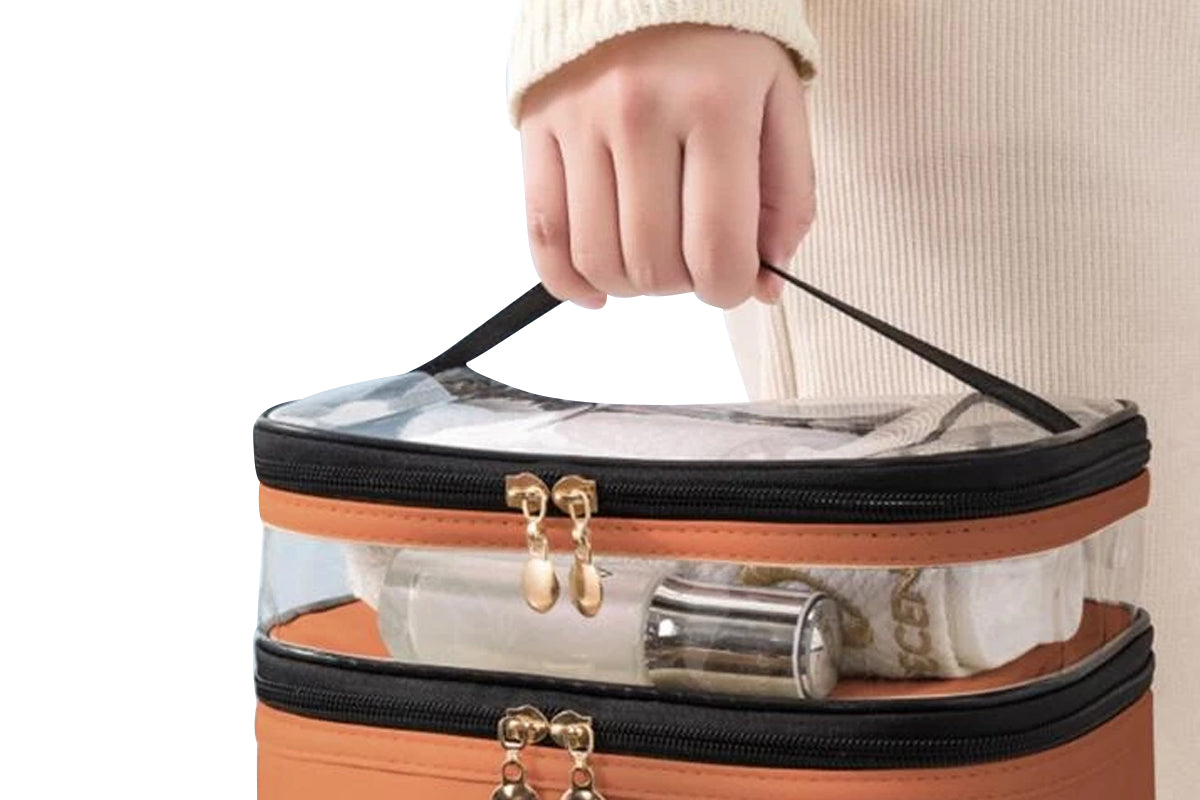 Double Layer Portable Makeup Bag Organizer for Travel-Brown