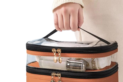 Double Layer Portable Makeup Bag Organizer for Travel-Brown