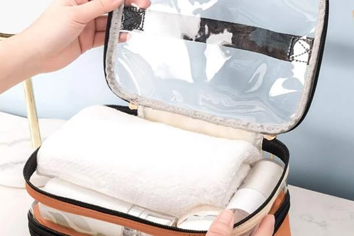 Double Layer Portable Makeup Bag Organizer for Travel-Brown