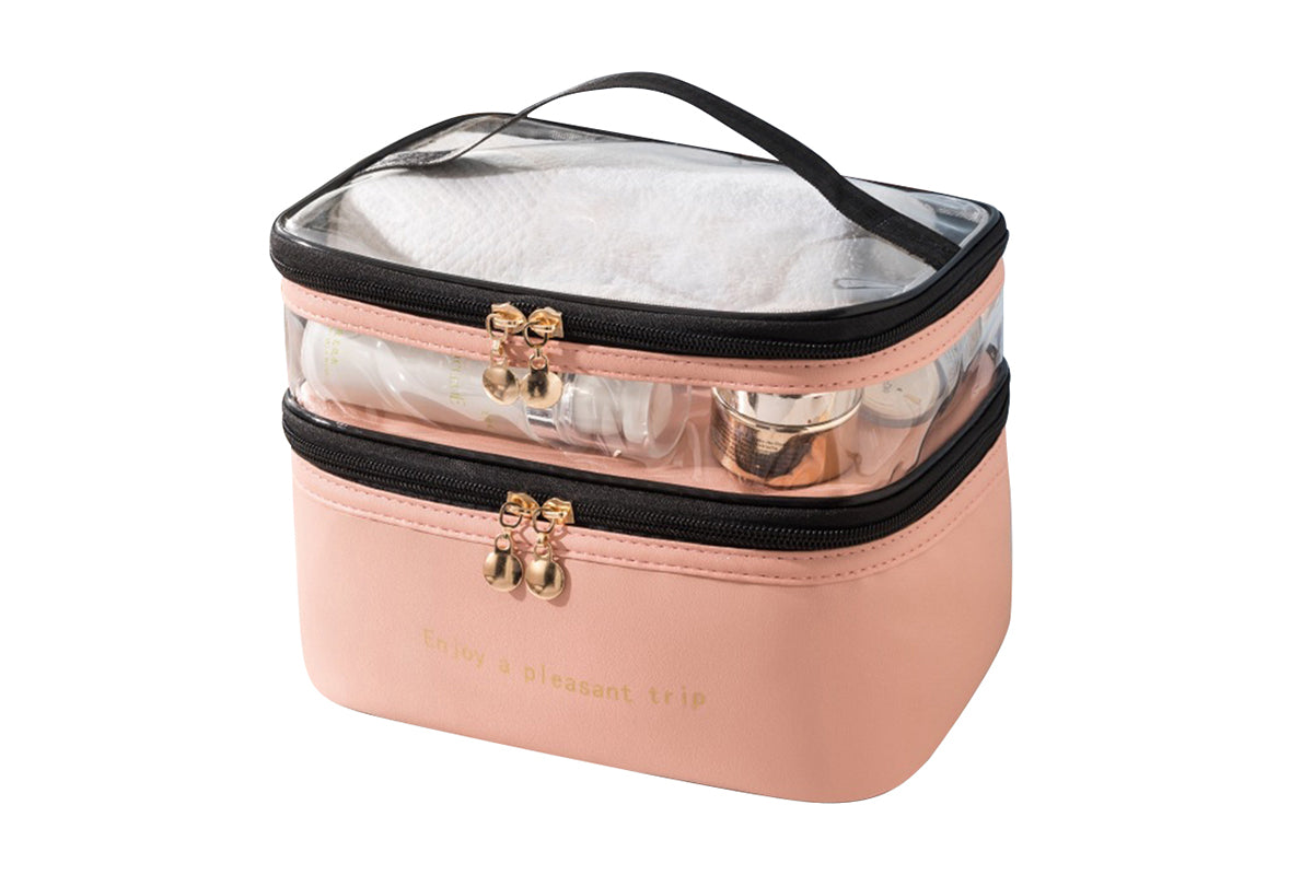 Double Layer Portable Makeup Bag Organizer for Travel-Pink