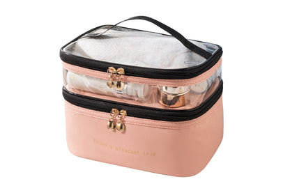 Double Layer Portable Makeup Bag Organizer for Travel-Pink