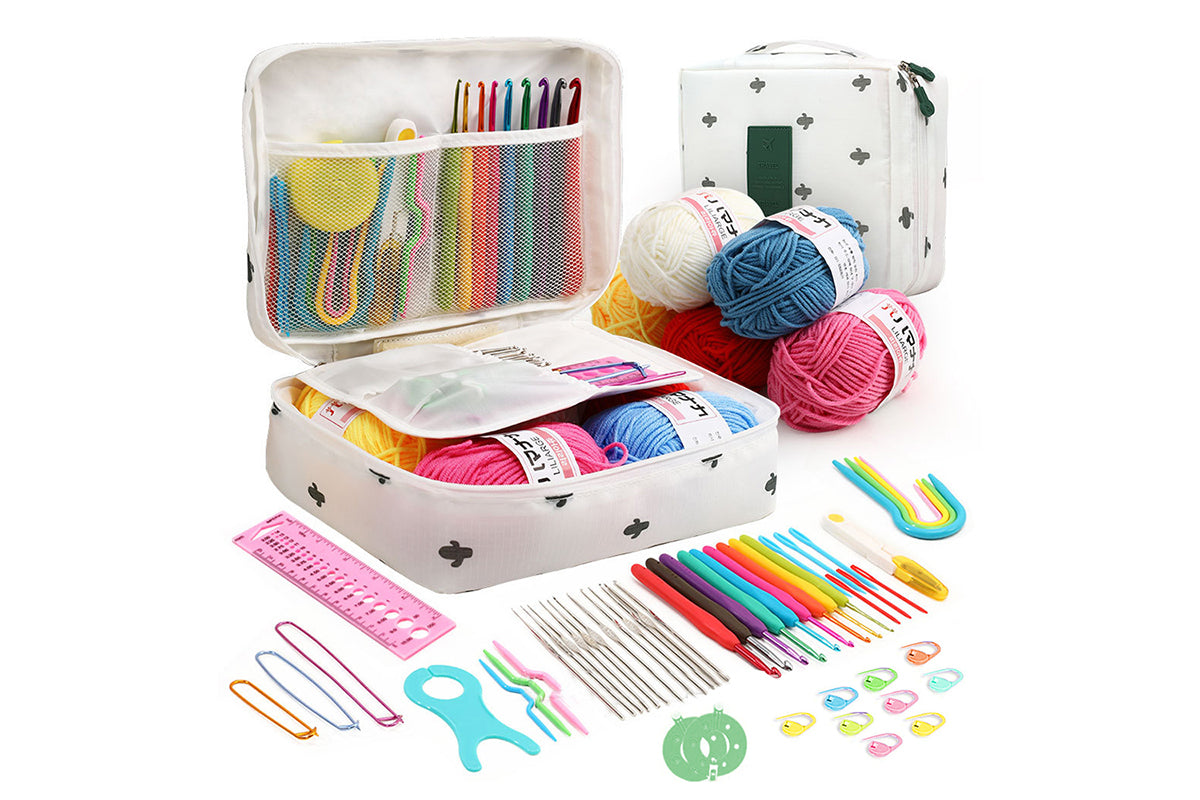 58Pcs Crochet Kit Yarn and Knitting Accessories Set with Storage Bag for Beginners-Cactus