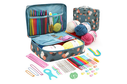 58Pcs Crochet Kit Yarn and Knitting Accessories Set with Storage Bag for Beginners-Flower