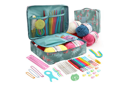 58Pcs Crochet Kit Yarn and Knitting Accessories Set with Storage Bag for Beginners-Flamingo