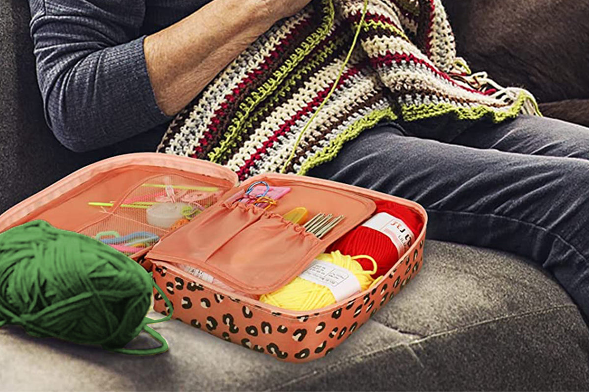 116Pcs Crochet Kit Yarn and Knitting Accessories Set with Storage Bag for Beginners-Leopard print
