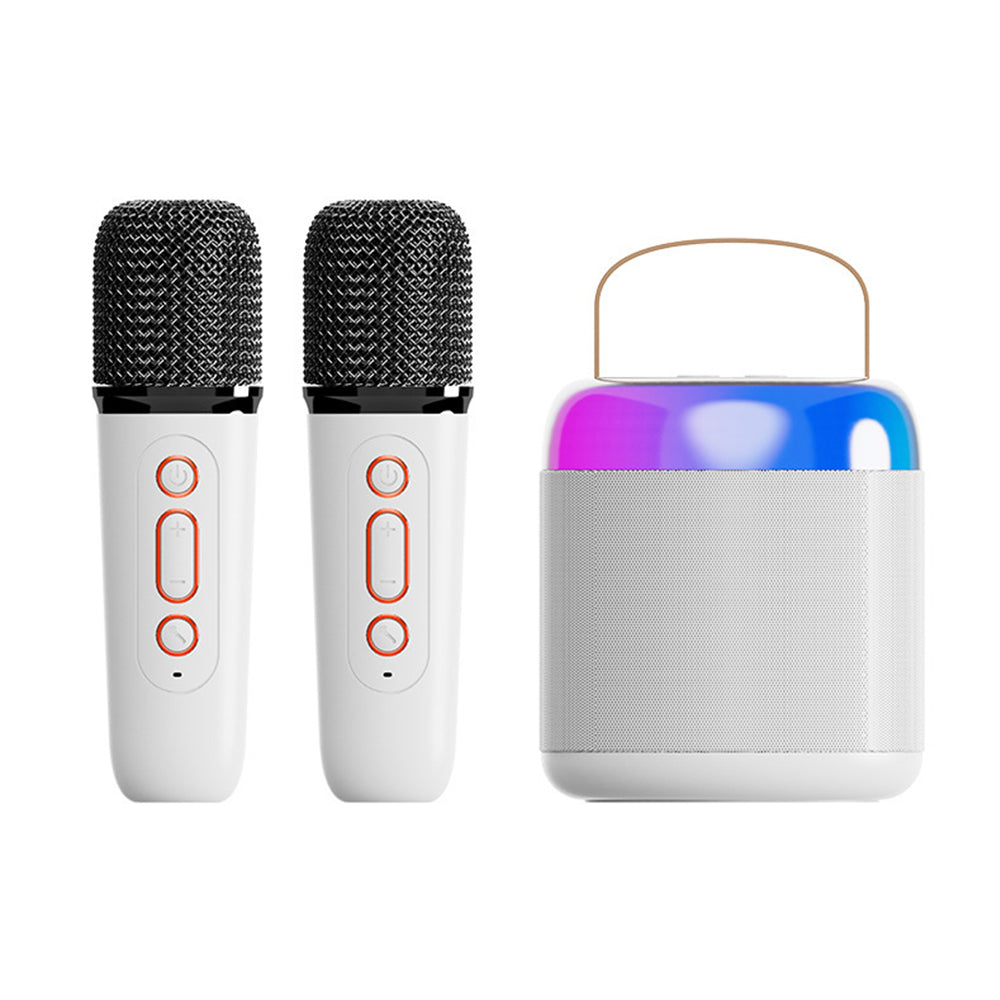 Mini Karaoke Machine Speaker with 2 Wilreless Microphones - White