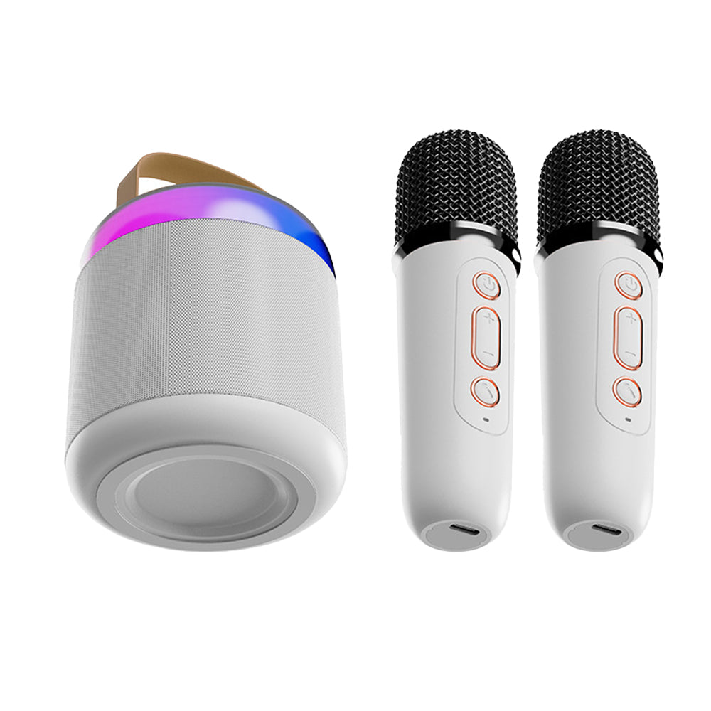 Mini Karaoke Machine Speaker with 2 Wilreless Microphones - White