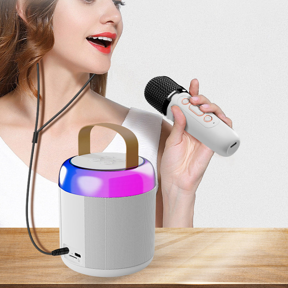 Mini Karaoke Machine Speaker with 2 Wilreless Microphones - White