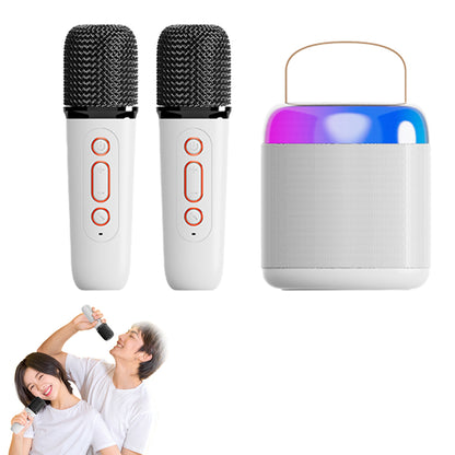 Mini Karaoke Machine Speaker with 2 Wilreless Microphones - White