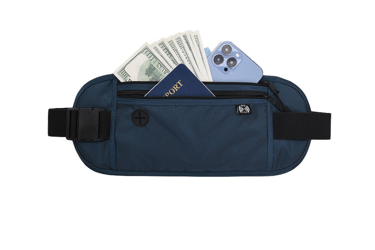 Passport Holder Secure Hidden Travel Wallet with RFID Blocking-Navy blue