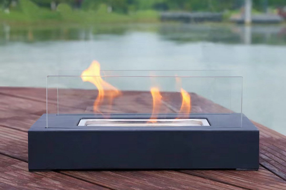 Portable Rectangle Table Top Firepit, Ethanol Tabletop Fireplace for Indoor Outdoor