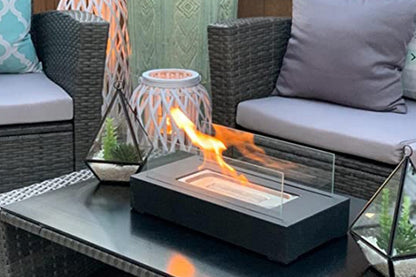 Portable Rectangle Table Top Firepit, Ethanol Tabletop Fireplace for Indoor Outdoor