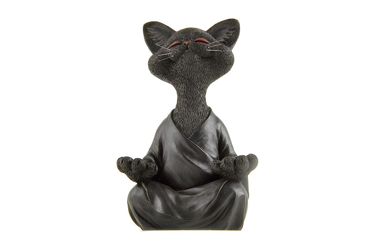 Whimsical Cat Buddha Figurine Meditation Yoga Decor Crafts Gifts 18cm-Black