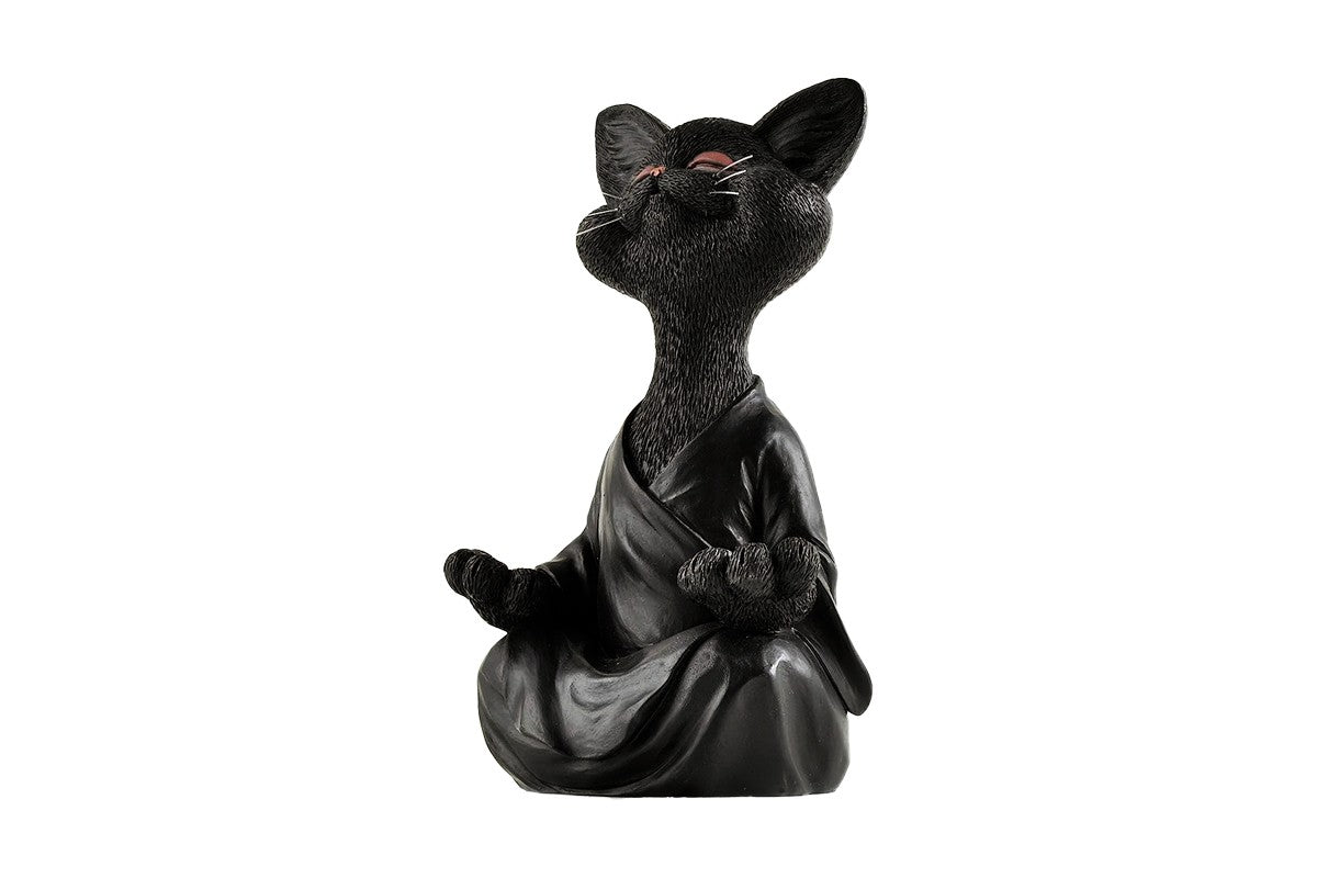 Whimsical Cat Buddha Figurine Meditation Yoga Decor Crafts Gifts 18cm-Black