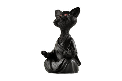 Whimsical Cat Buddha Figurine Meditation Yoga Decor Crafts Gifts 18cm-Black