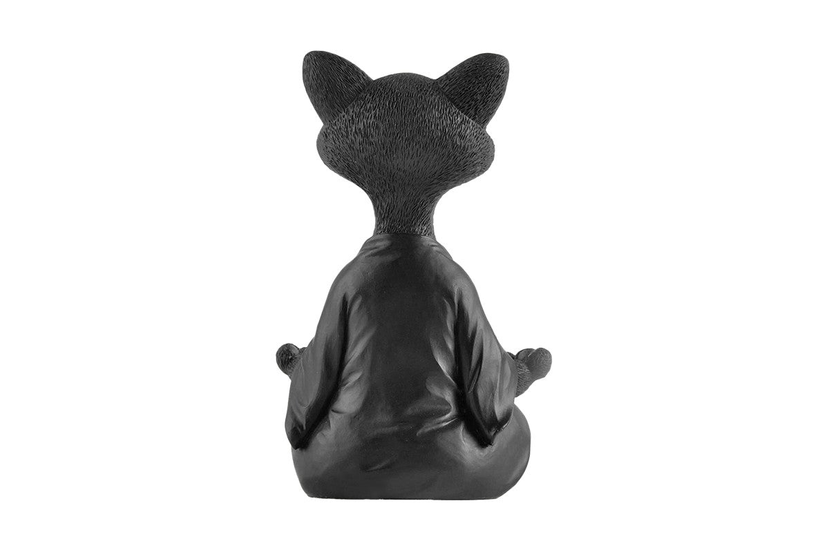 Whimsical Cat Buddha Figurine Meditation Yoga Decor Crafts Gifts 18cm-Black