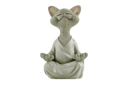 Whimsical Cat Buddha Figurine Meditation Yoga Decor Crafts Gifts 18cm-Gray