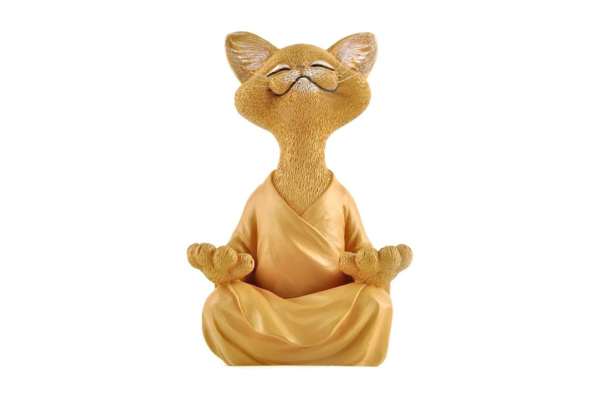 Whimsical Cat Buddha Figurine Meditation Yoga Decor Crafts Gifts 18cm-Orange
