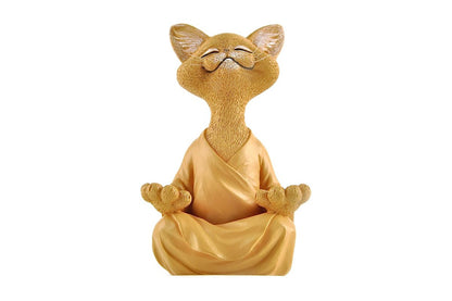 Whimsical Cat Buddha Figurine Meditation Yoga Decor Crafts Gifts 18cm-Orange