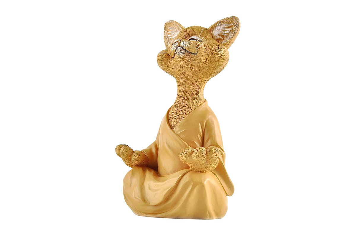 Whimsical Cat Buddha Figurine Meditation Yoga Decor Crafts Gifts 18cm-Orange