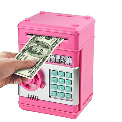 Piggy Bank Electronic ATM Password Cash Coin Can Scroll Paper Money Saving Box Gift -Pink