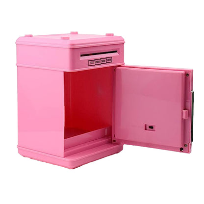 Piggy Bank Electronic ATM Password Cash Coin Can Scroll Paper Money Saving Box Gift -Pink