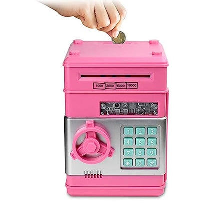 Piggy Bank Electronic ATM Password Cash Coin Can Scroll Paper Money Saving Box Gift -Pink