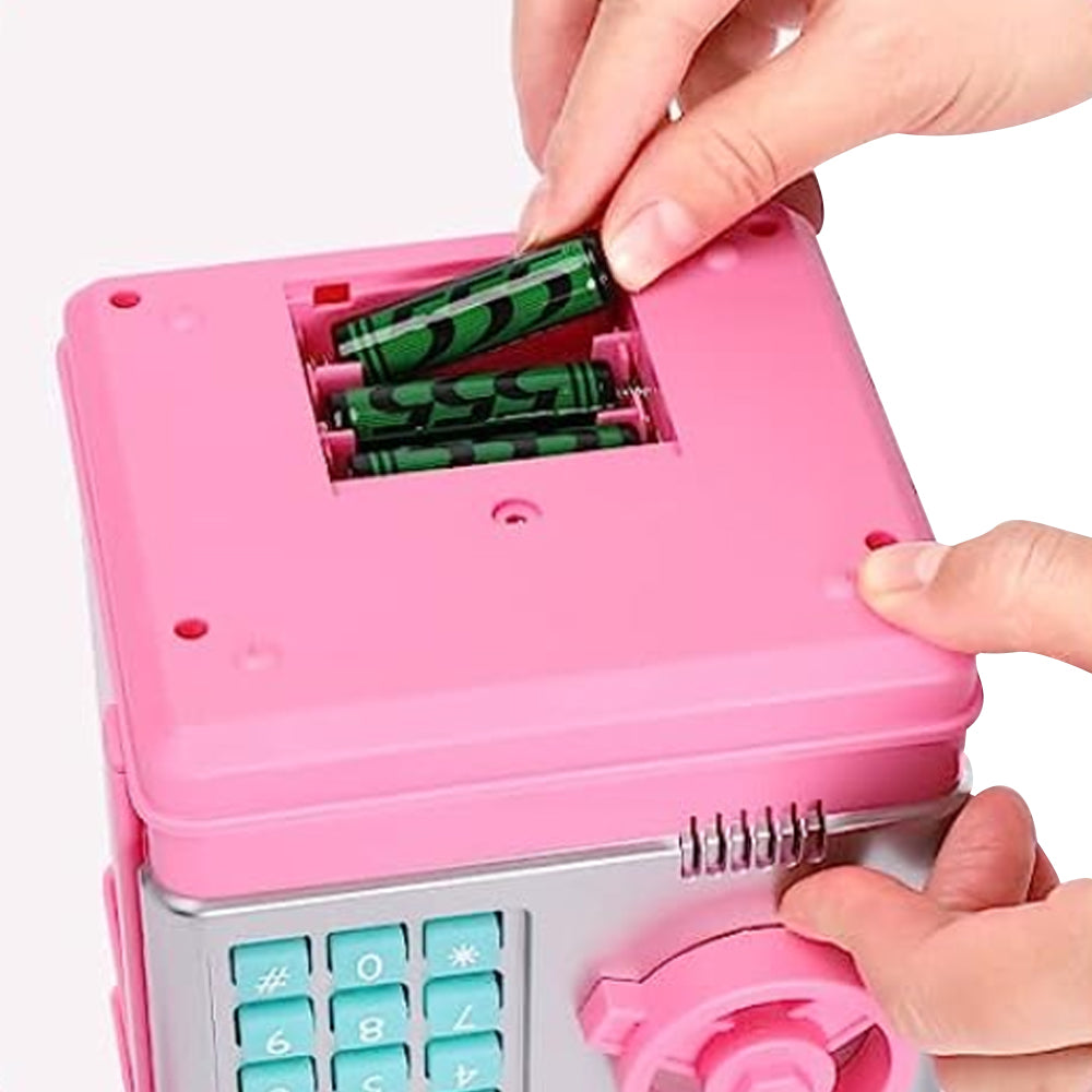 Piggy Bank Electronic ATM Password Cash Coin Can Scroll Paper Money Saving Box Gift -Pink