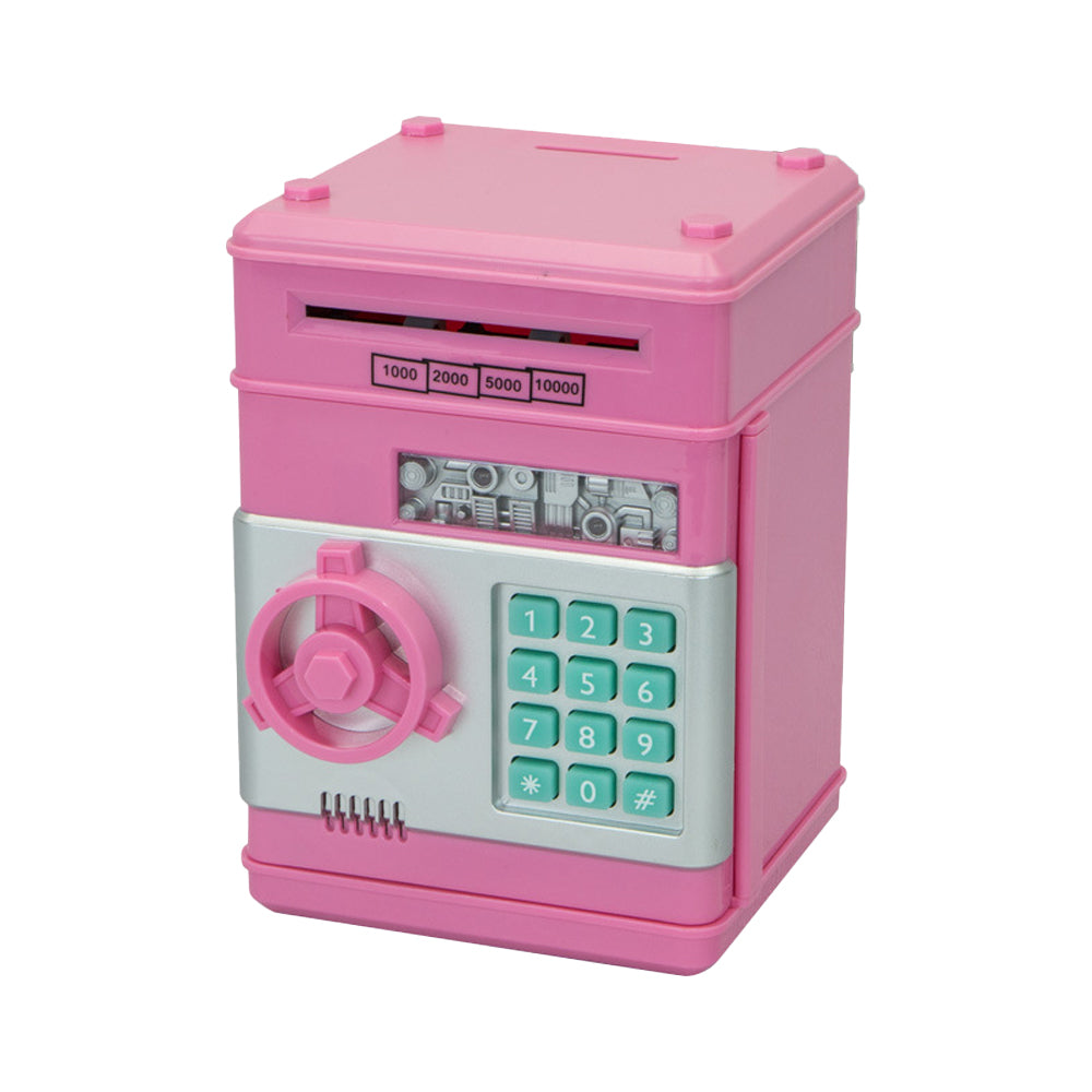 Piggy Bank Electronic ATM Password Cash Coin Can Scroll Paper Money Saving Box Gift -Pink