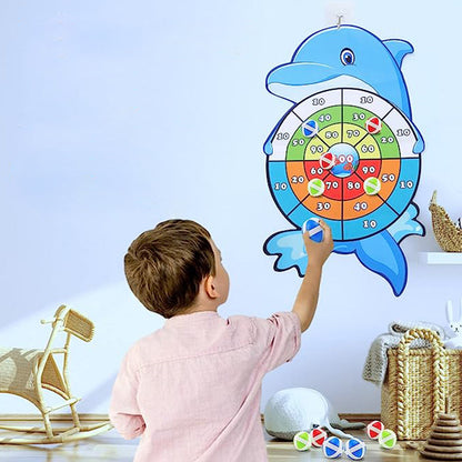 Dolphin Dart Board with 12 Sticky Balls for Kids Indoor Outdoor Party Games Toys