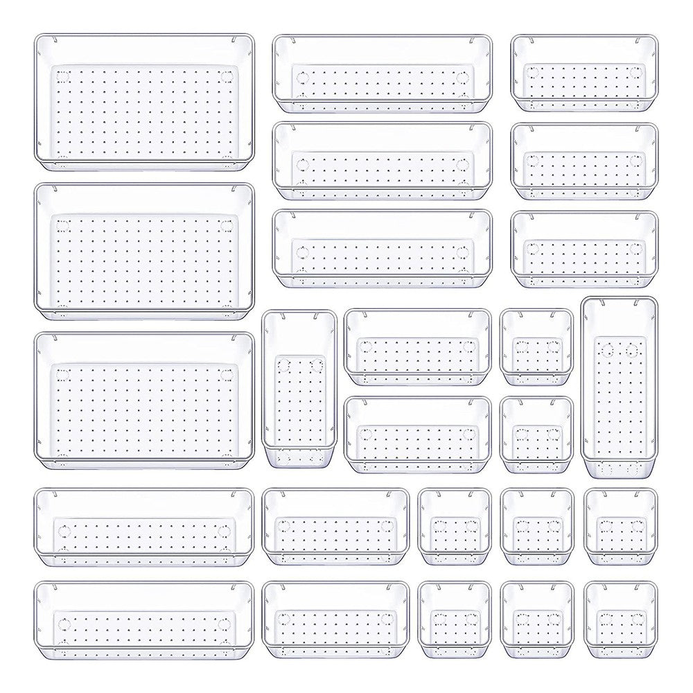 25 Pcs Clear Plastic Drawer Organizers Set Versatile Drawer Organizer Trays for Bathroom Vanity