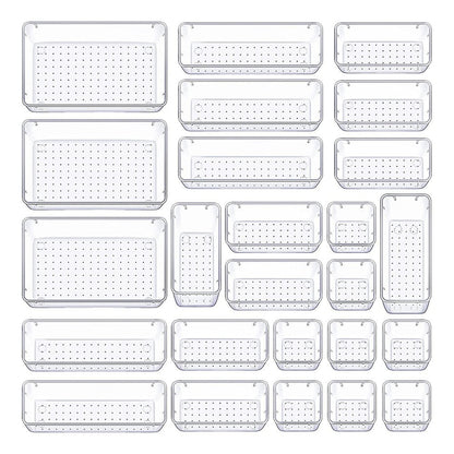 25 Pcs Clear Plastic Drawer Organizers Set Versatile Drawer Organizer Trays for Bathroom Vanity