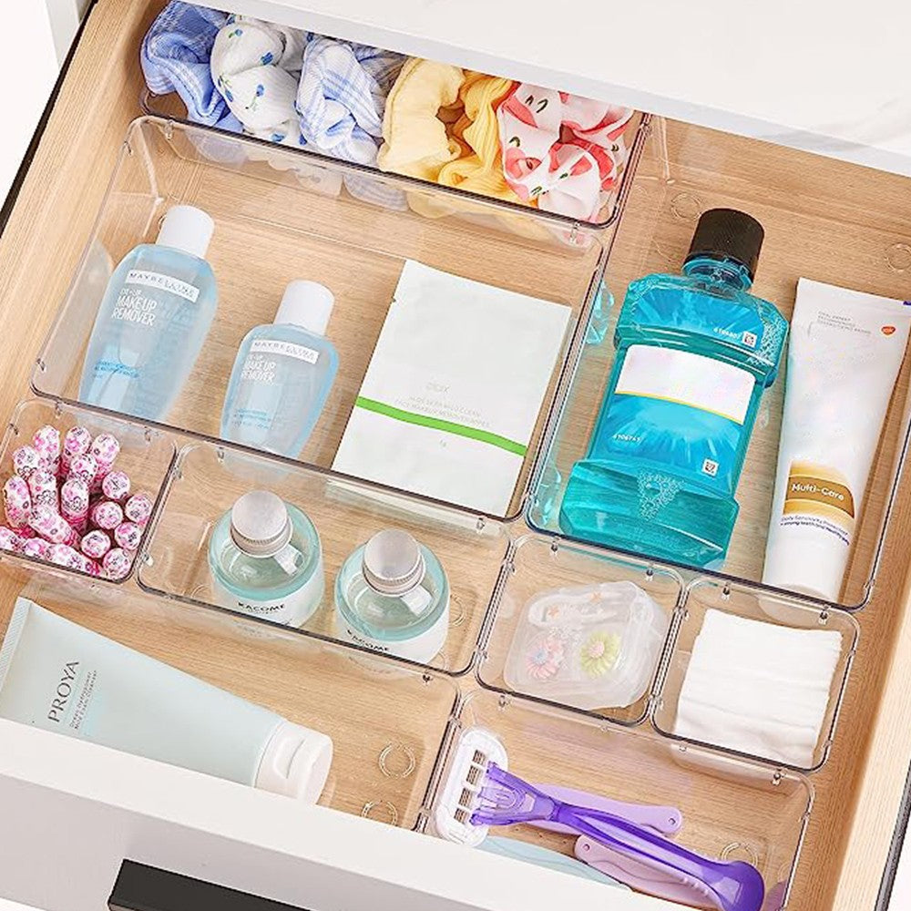 25 Pcs Clear Plastic Drawer Organizers Set Versatile Drawer Organizer Trays for Bathroom Vanity