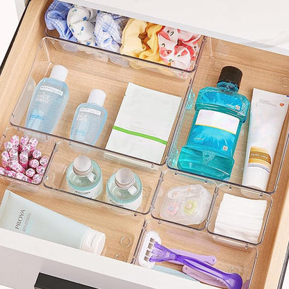 25 Pcs Clear Plastic Drawer Organizers Set Versatile Drawer Organizer Trays for Bathroom Vanity