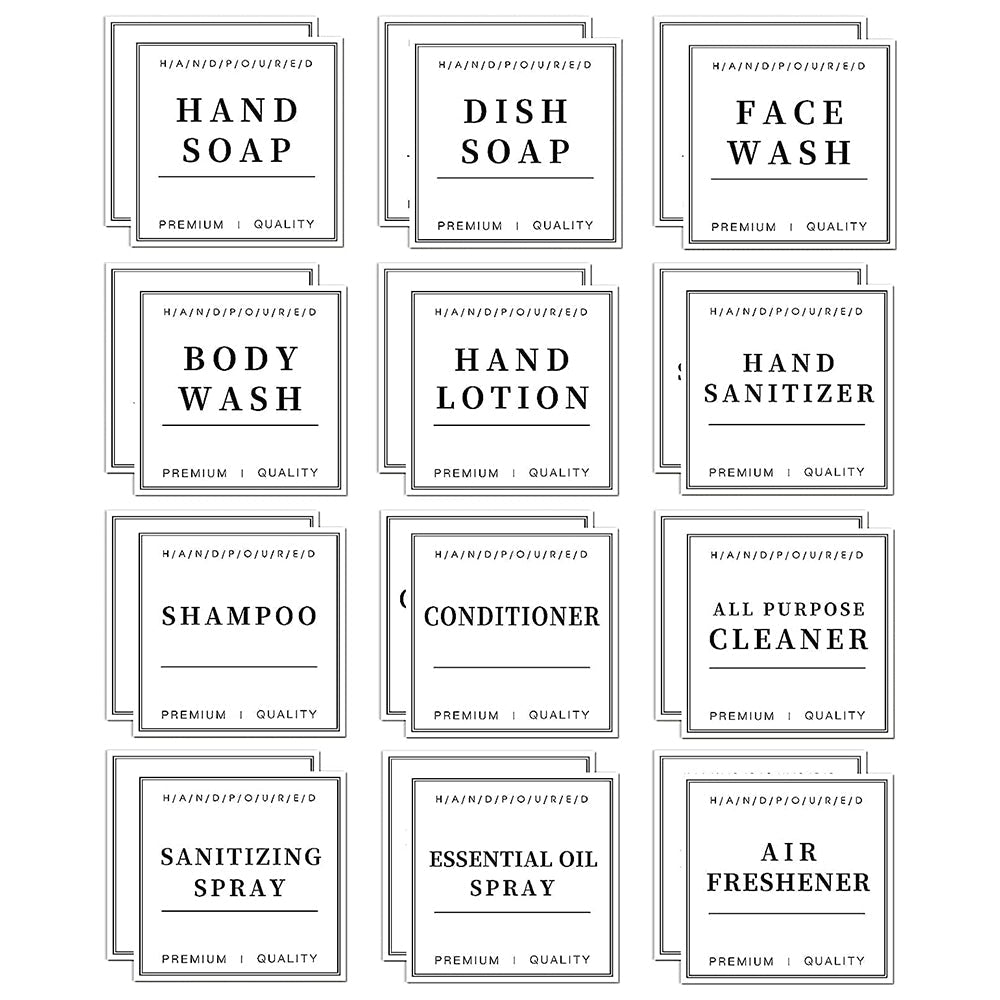 24Pcs Bathroom Label Stickers Waterproof Label for Glass Plastic Bottles White