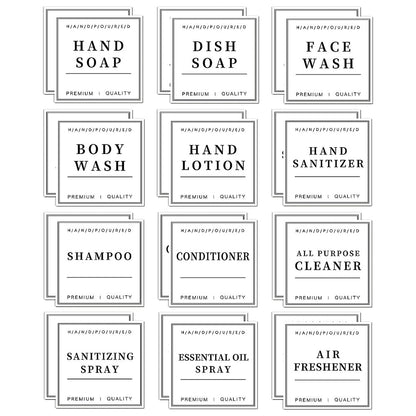 24Pcs Bathroom Label Stickers Waterproof Label for Glass Plastic Bottles White