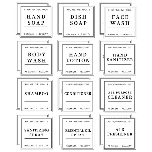 24Pcs Bathroom Label Stickers Waterproof Label for Glass Plastic Bottles White