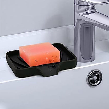 3Pcs Silicone Soap Dish Holder Self Draining Non-slip Soap Trays Black
