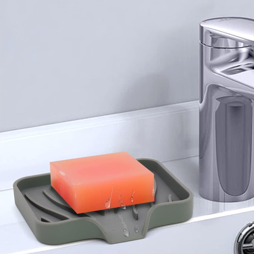 3Pcs Silicone Soap Dish Holder Self Draining Non-slip Soap Trays Gray