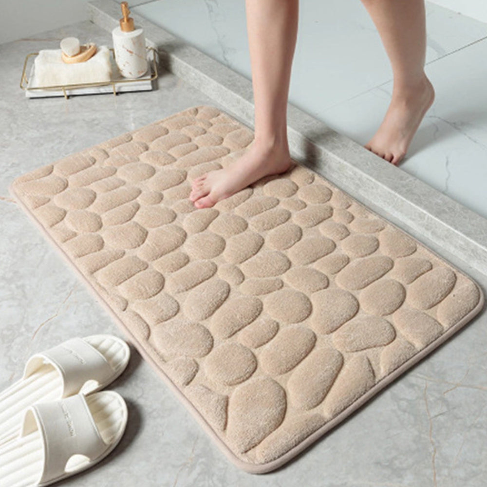 Cobblestone Bath Mat Anti-Slip Bathroom Door Mat Floor Mat Camel