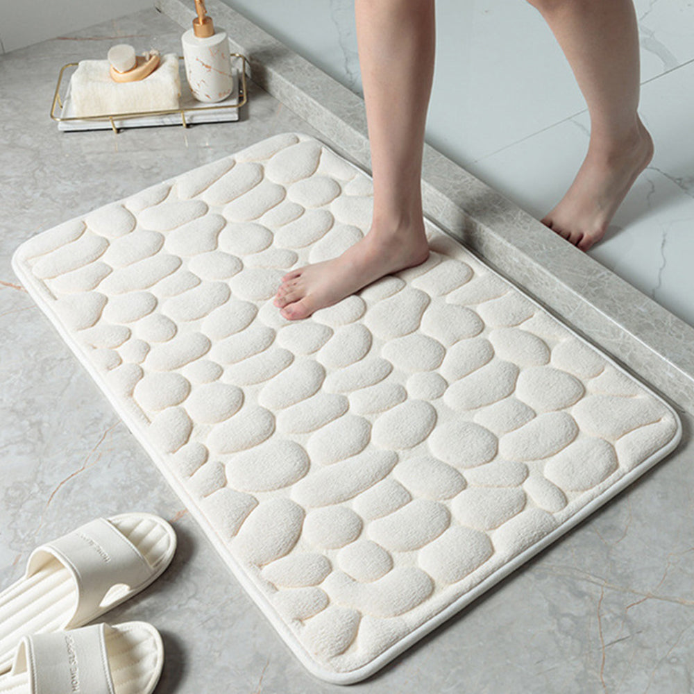 Cobblestone Bath Mat Anti-Slip Bathroom Door Mat Floor Mat White