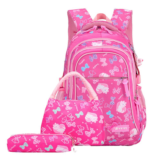 3pcs Set Kids School Bag Children Travel Backpack Rose Red
