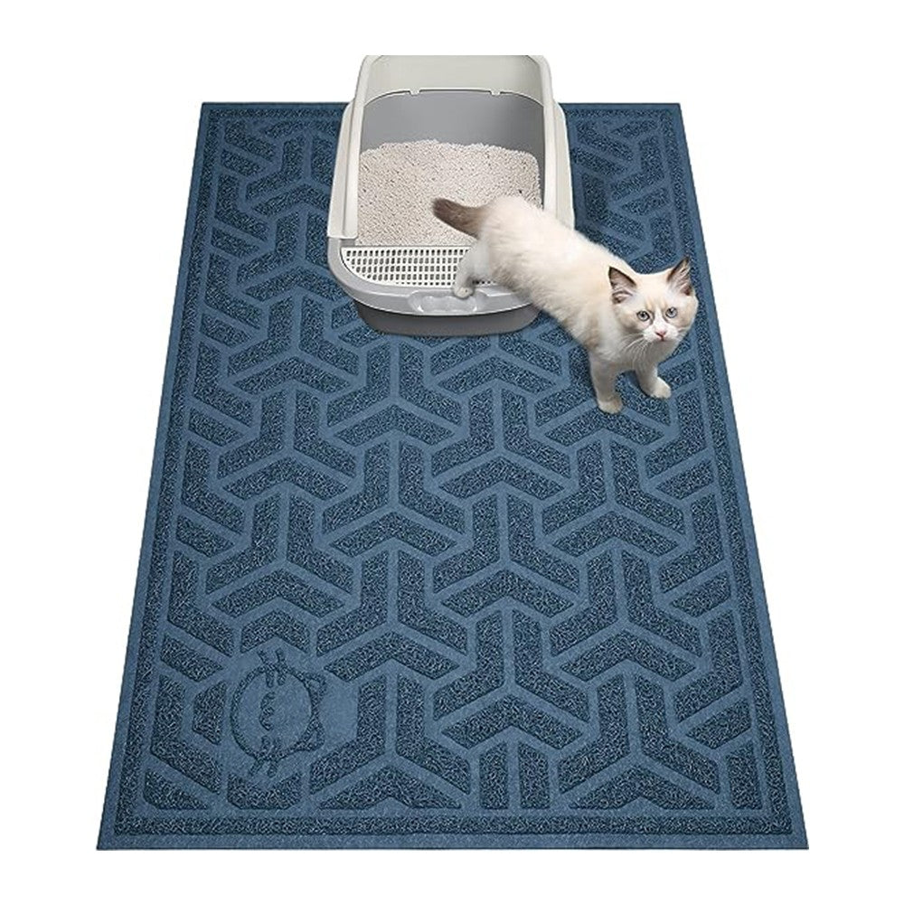 PVC Water-resistant Cat Litter Mat Multi-Use Non-Slip Cat Litter Trapping Mat Blue