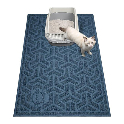 PVC Water-resistant Cat Litter Mat Multi-Use Non-Slip Cat Litter Trapping Mat Blue