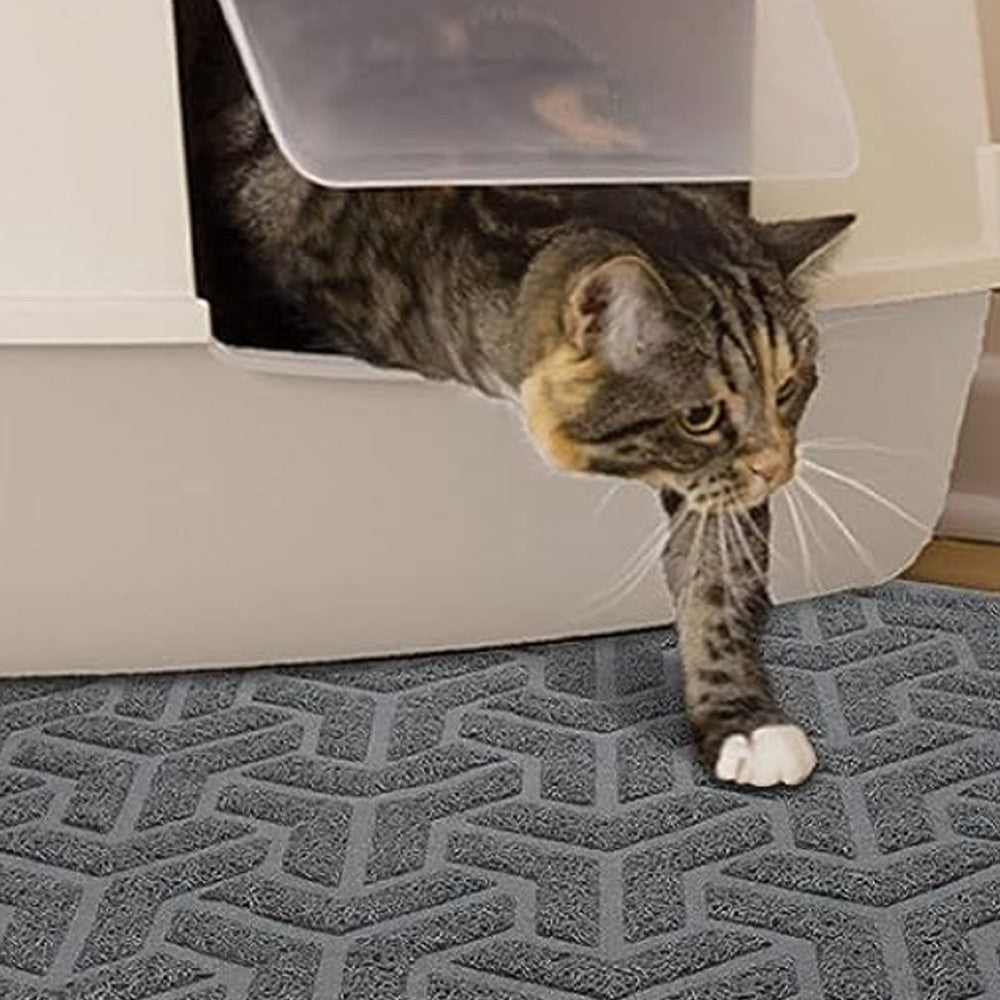 PVC Water-resistant Cat Litter Mat Multi-Use Non-Slip Cat Litter Trapping Mat Gray