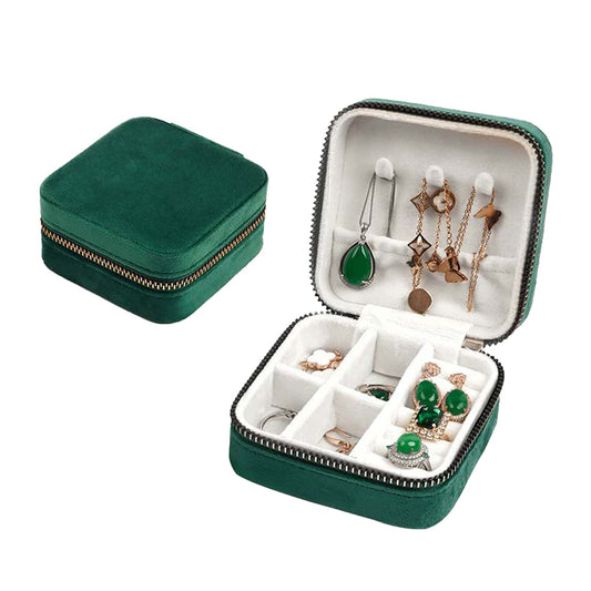 Travel Portable Jewellery Box Organizer Mini Storage Case for Rings Earrings Necklaces Bracelets Green