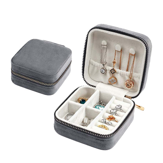 Travel Portable Jewellery Box Organizer Mini Storage Case for Rings Earrings Necklaces Bracelets Gray