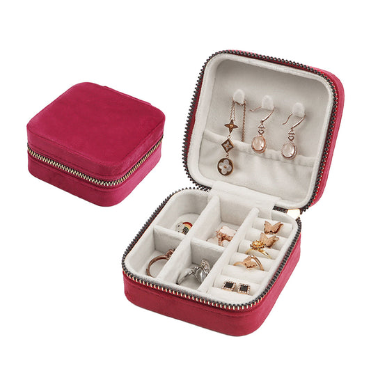 Travel Portable Jewellery Box Organizer Mini Storage Case for Rings Earrings Necklaces Bracelets Rose Red